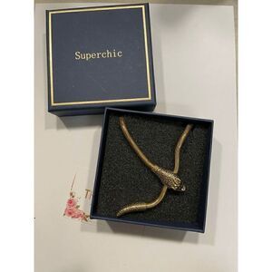 Superchic Vivid Gold Snake with Emerald Oval Shaped Eyes Gold Plated Necklace